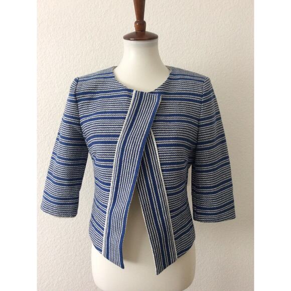 Rebecca Minkoff Jacket Blazer Ella Striped Tweed Leather Trim - Picture 1 of 10
